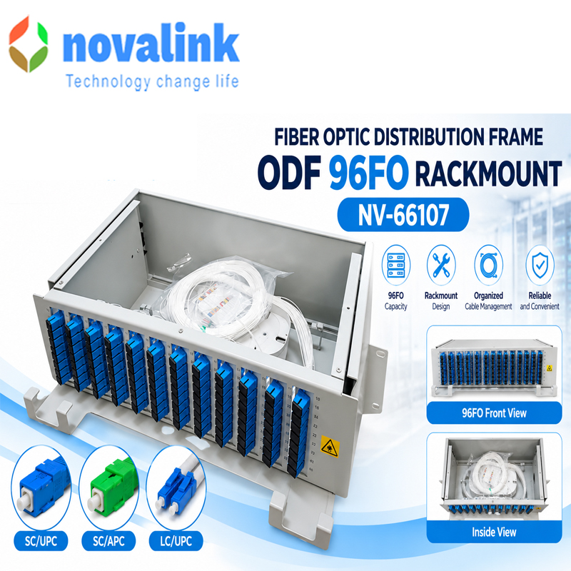 Hộp phối quang ODF 96FO Rackmount Novalink NV-66107 , Hỗ trợ SC/UPC, SC/APC, LC/UPC Single Mode và Multi Mode
